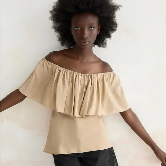 Zara Off-Shoulder Ruffle Top Blouse Shirt New With Tags!